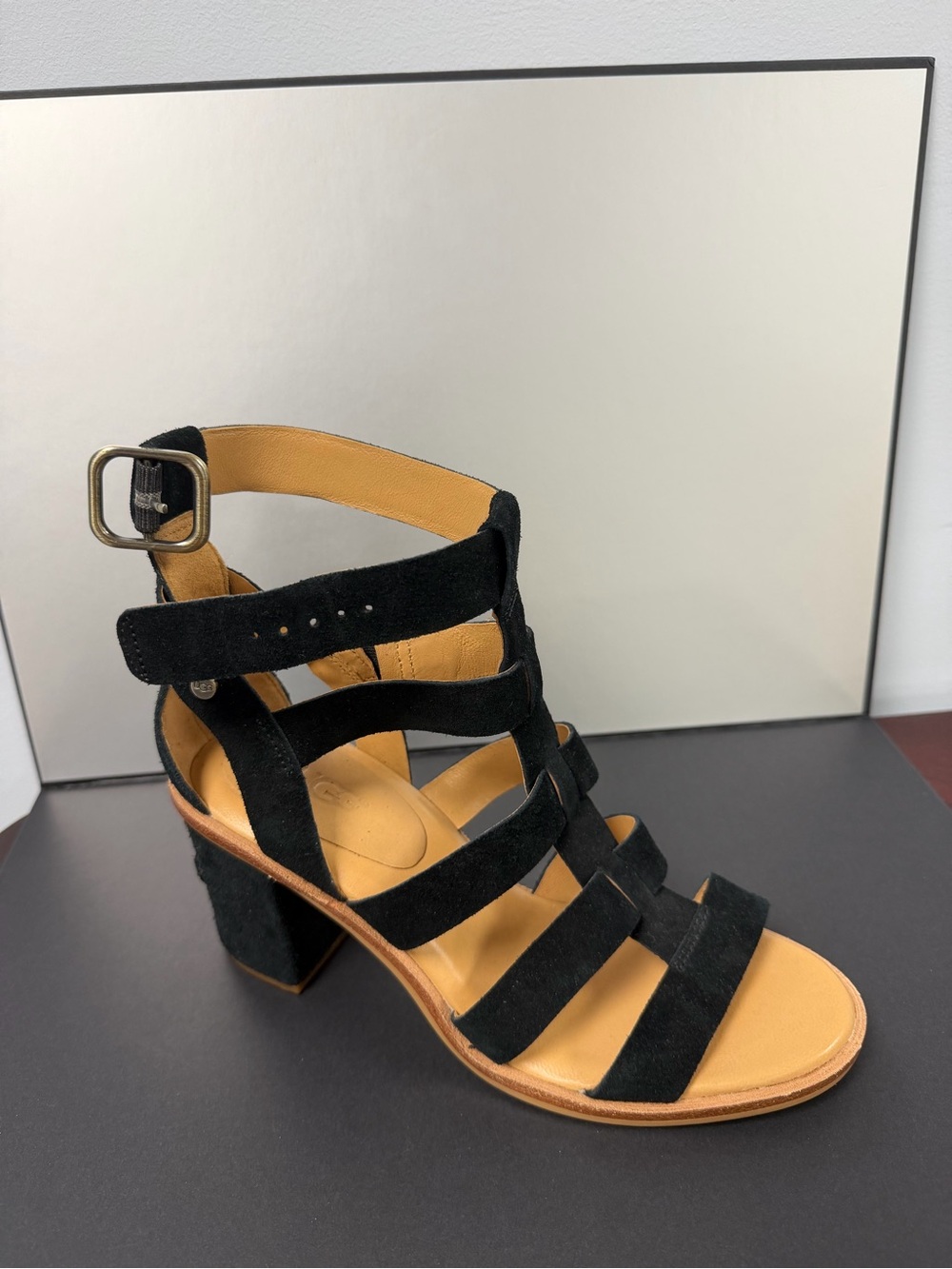 UGG Black Suede Strappy Block Heel Sandal